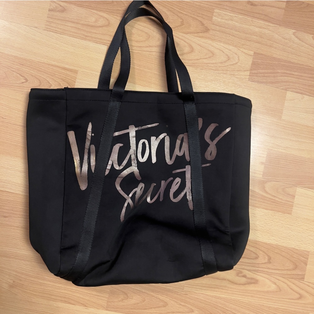 Victoria's Secret Insulated Black Tote with Metallic Rose Logo